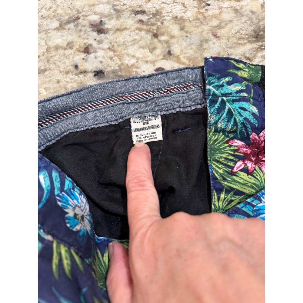 Hudson & Barrow Mens 30 Tropical Floral Shorts Navy Blue Hibiscus Palm Leaf - Picture 14 of 16